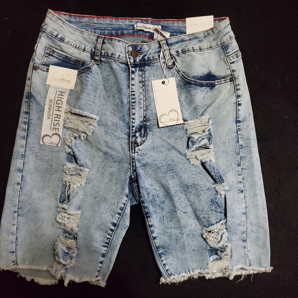 Vince blue Bermuda ripped shorts size 14